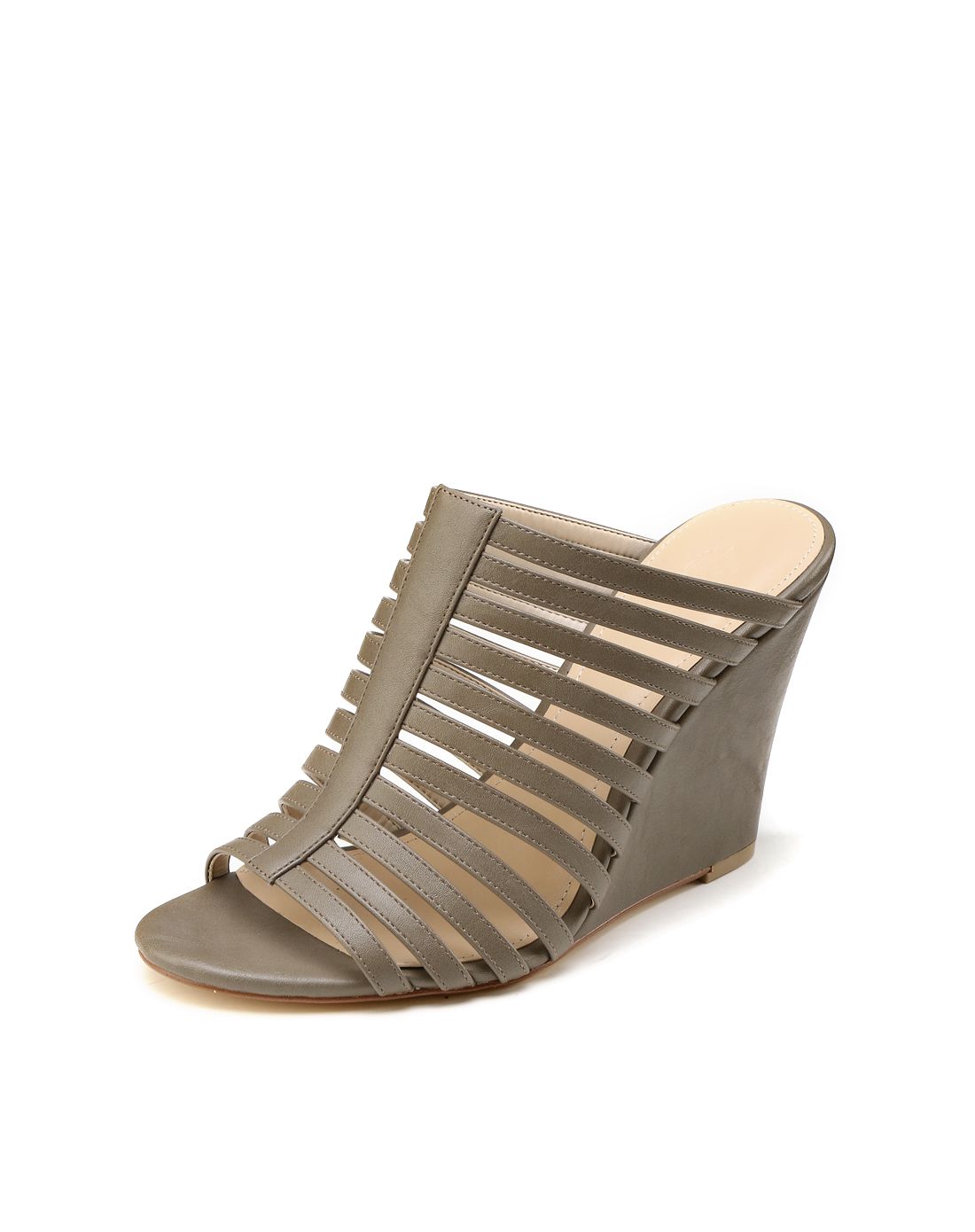 人造革卡其色女凉鞋