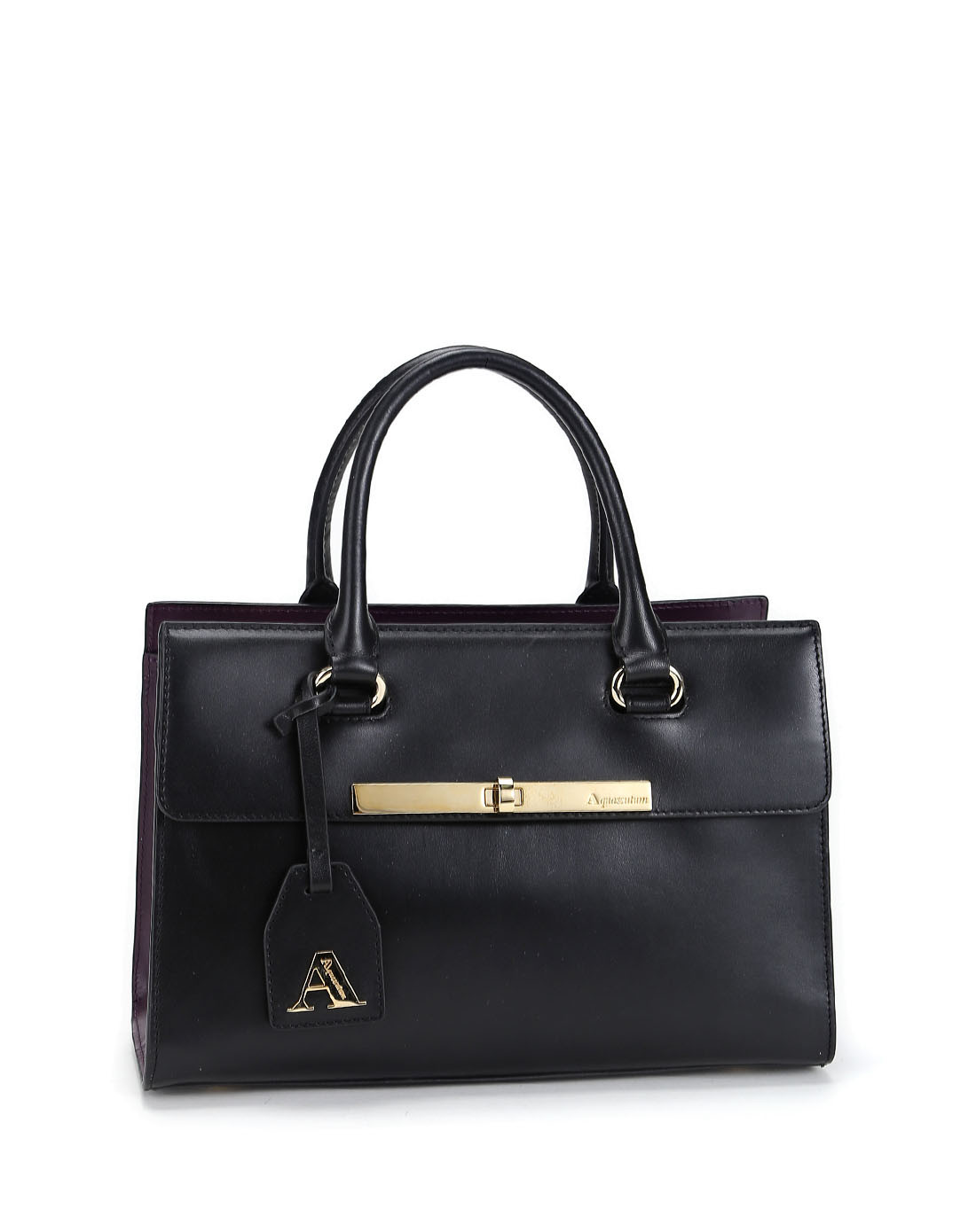 aquascutum雅格狮丹轻奢皮具专场女款黑色斯文简约手提包ghau0l-inum