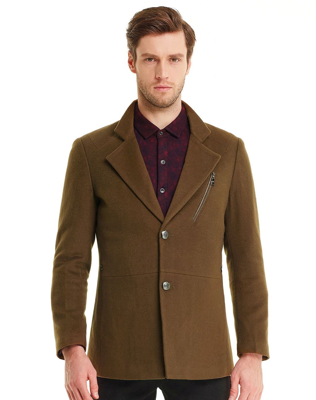 男士棕色纯羊毛夹棉绵羊皮大衣