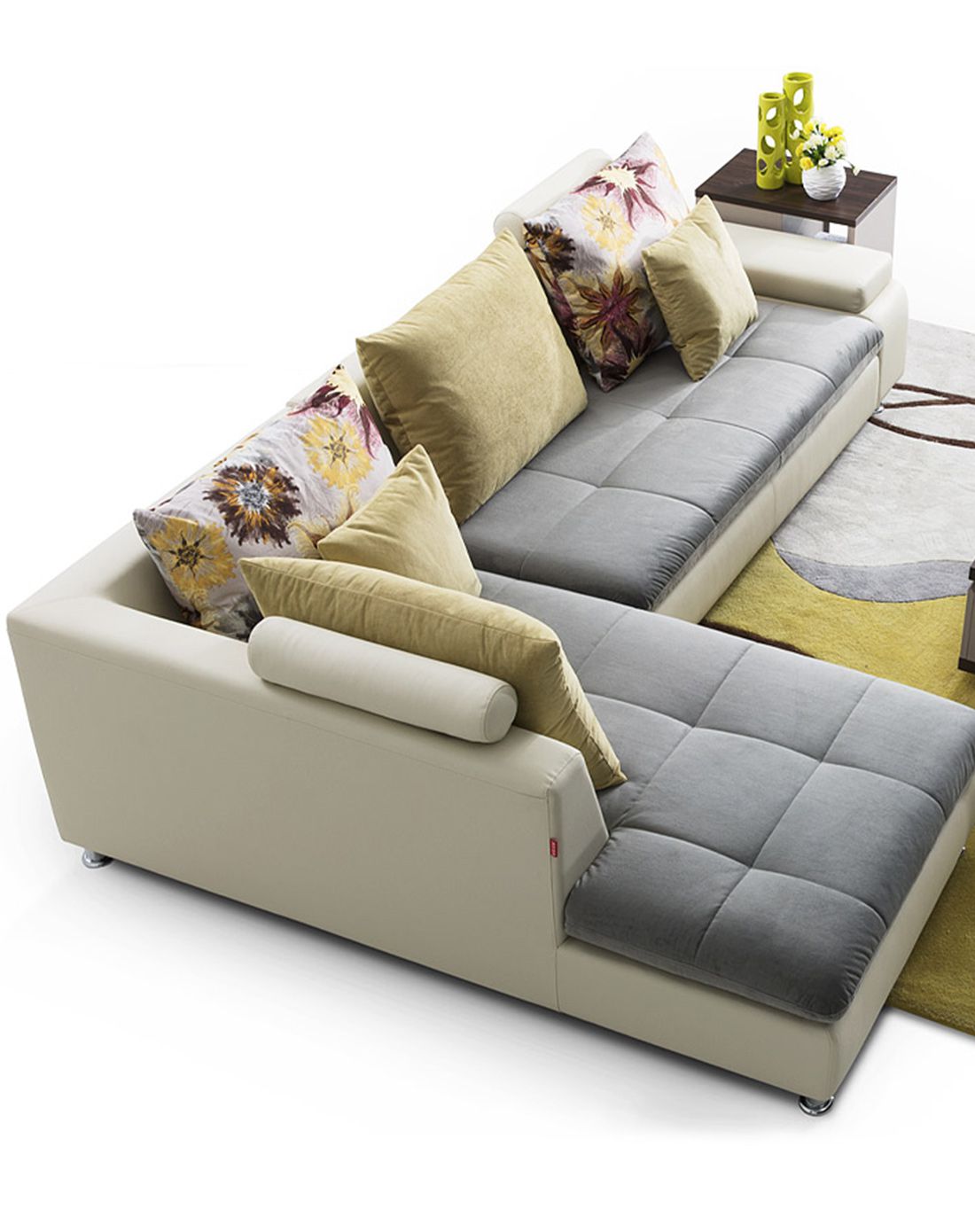 经典清新小户型客厅布艺沙发三人位 贵妃位