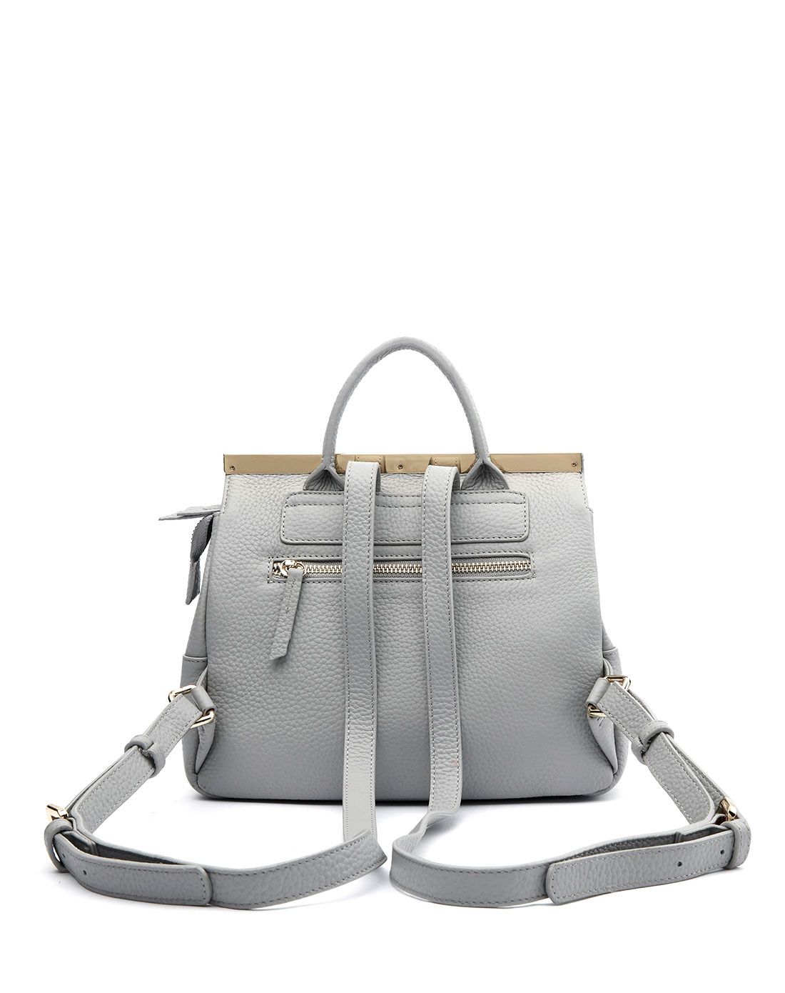 浅灰色简约百搭甩纹牛头层皮革手提包