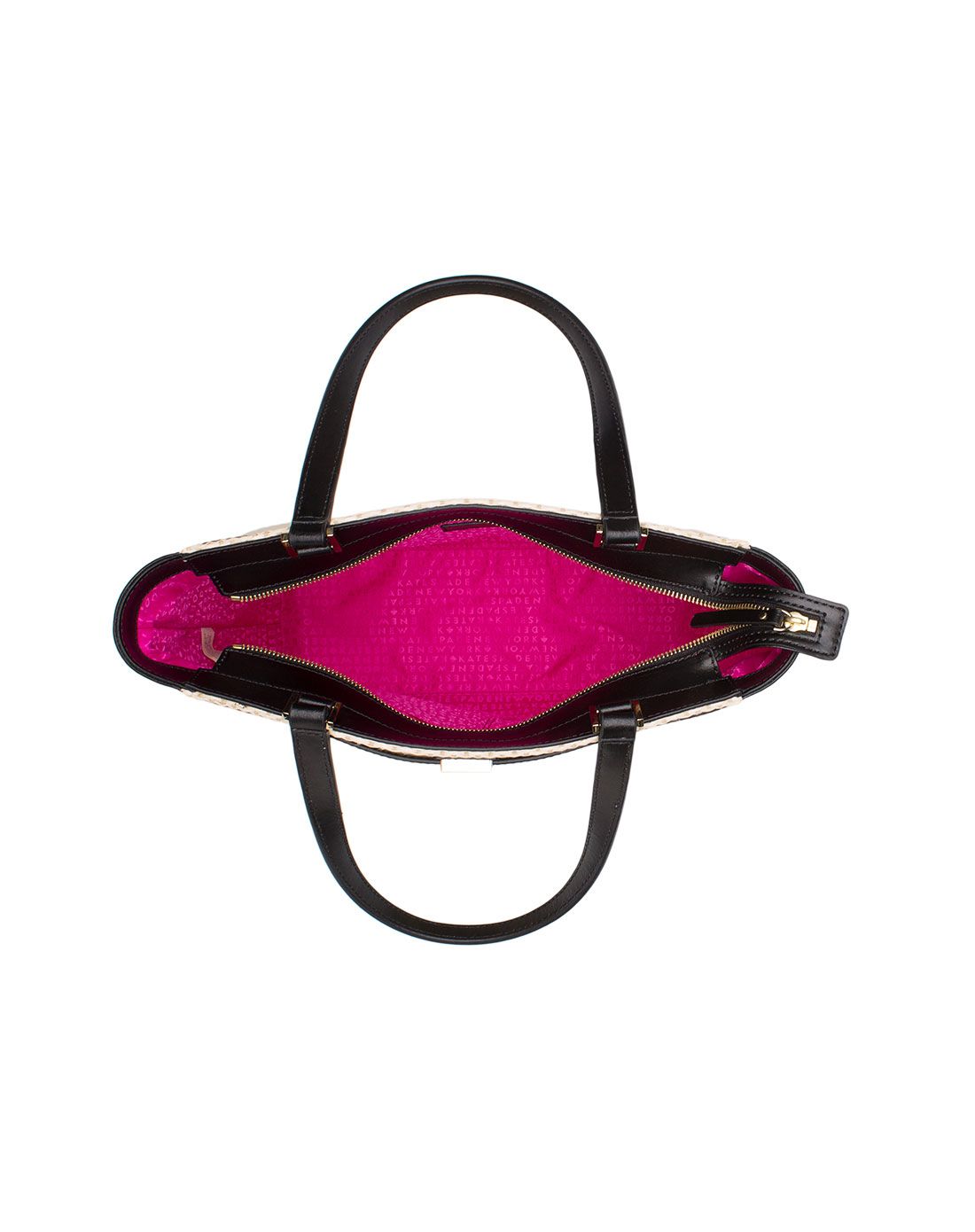 kate spade 纯皮麦秆手提包黑白拼色