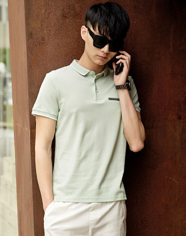 男款石绿短袖小口袋polo衫