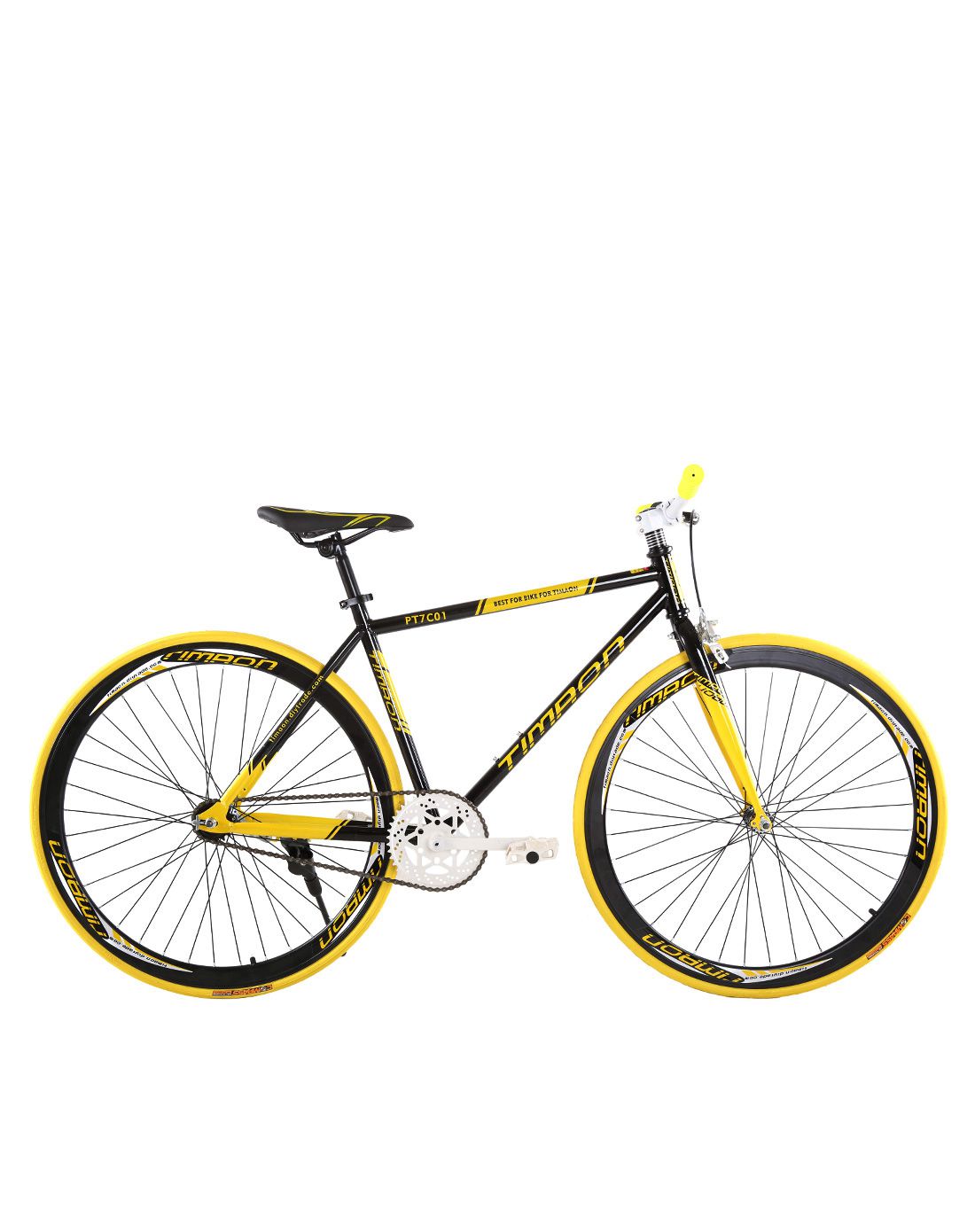 timaon 700c黑黄色时尚单速40刀圈倒刹公路车tm27h40
