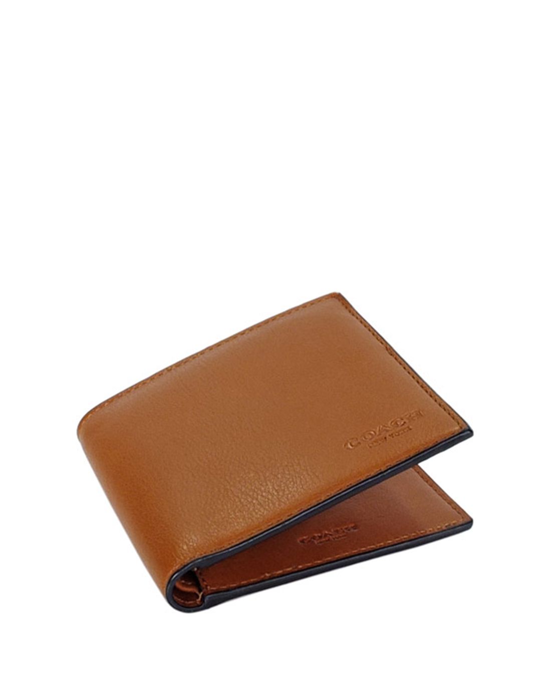 coach男士棕色纯皮短款钱包