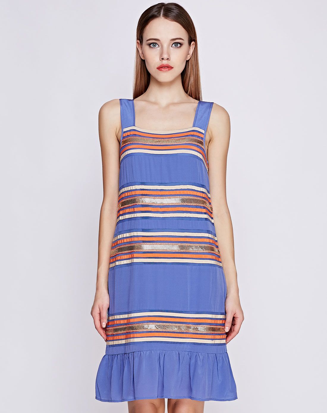 都市假日粉蓝色吊带连衣裙