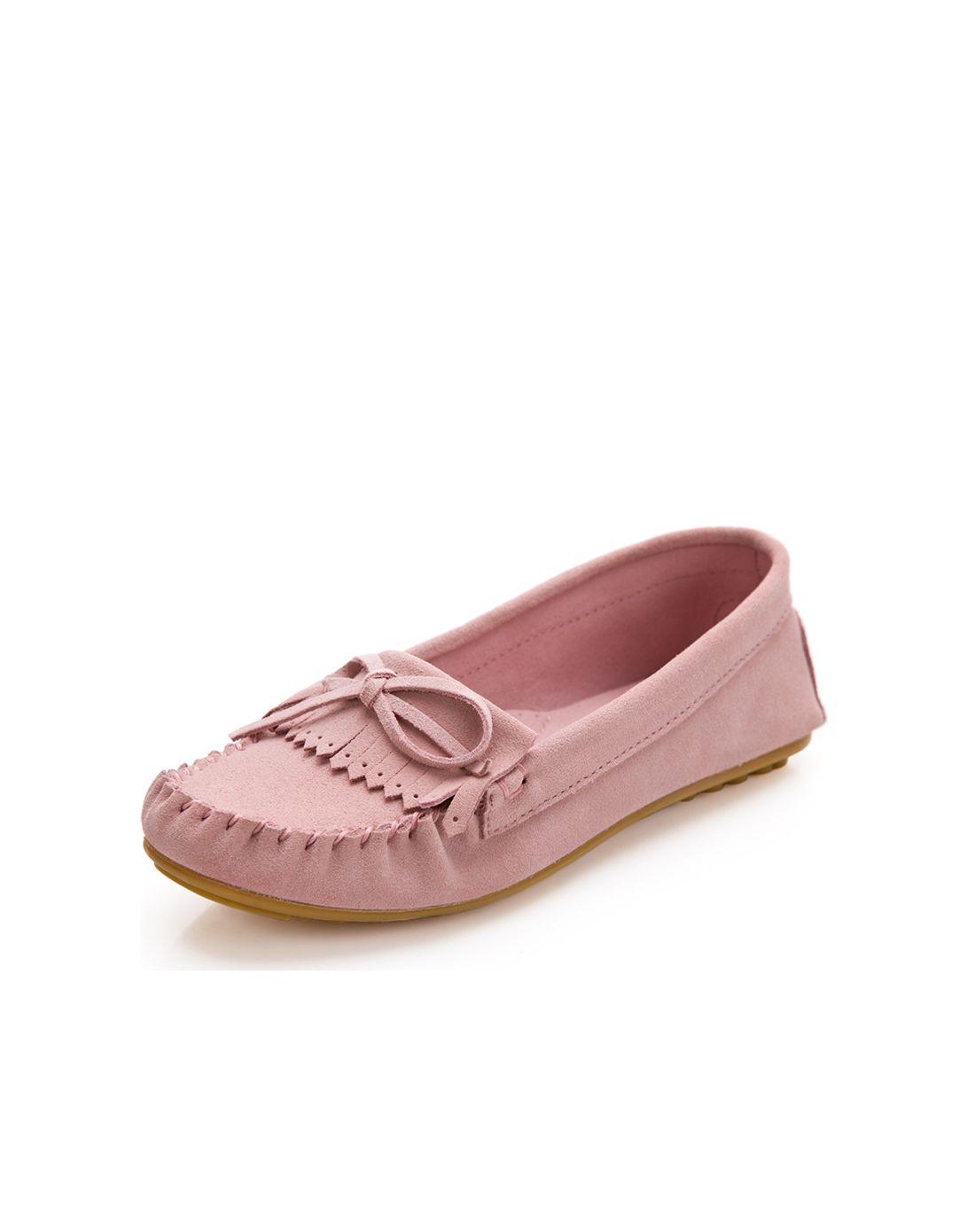 新品粉色真皮牛皮平底牛筋底豆豆鞋女鞋