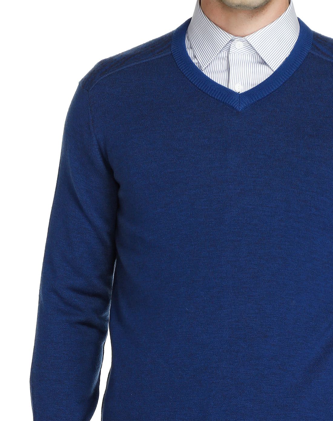 威斯康尼vskonne深蓝色商务v领长袖羊毛衫913820833701_唯品会