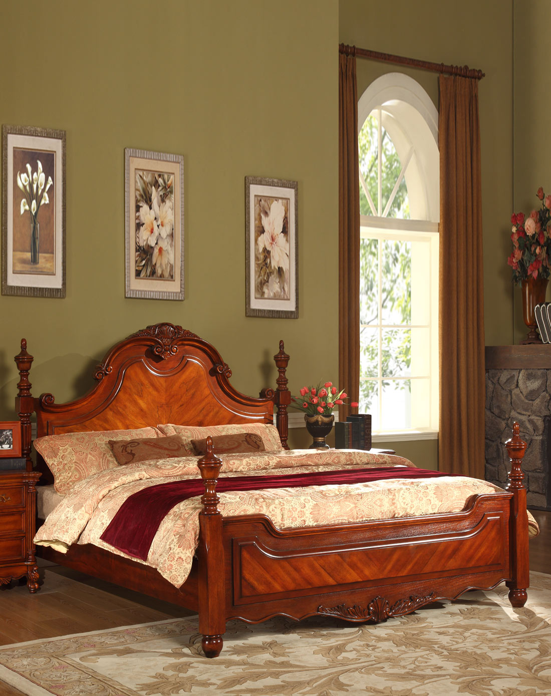 美式乡村实木雕花床 1.8m