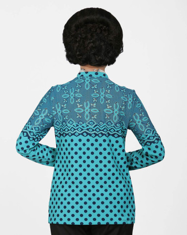 (特惠)女款薄荷绿圆点印花优雅假两件上衣