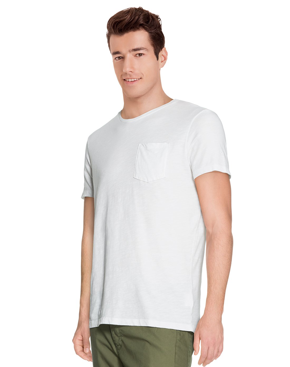 benetton男款口袋有机棉圆领t恤