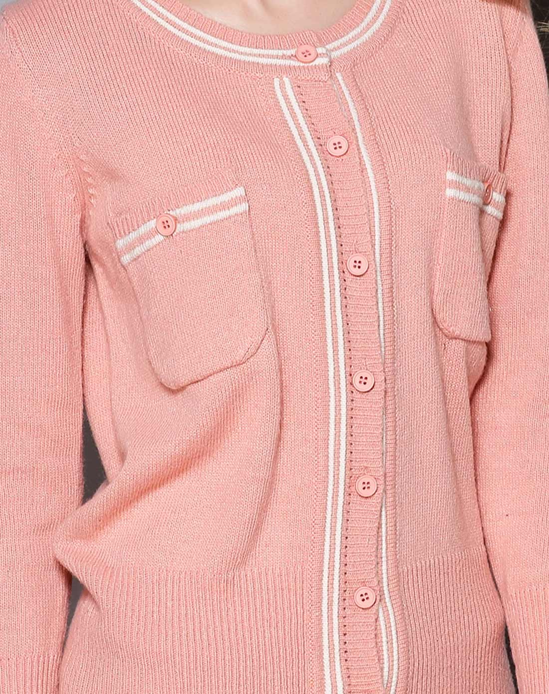 虾粉色韩版时尚休闲羊毛外套