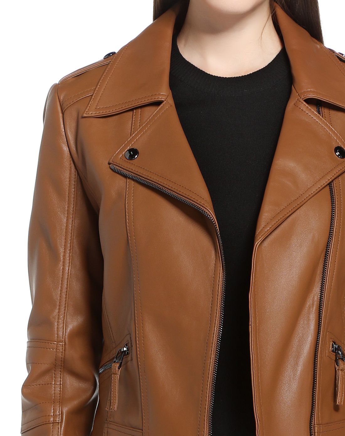 啡棕色百搭斯文长袖皮衣