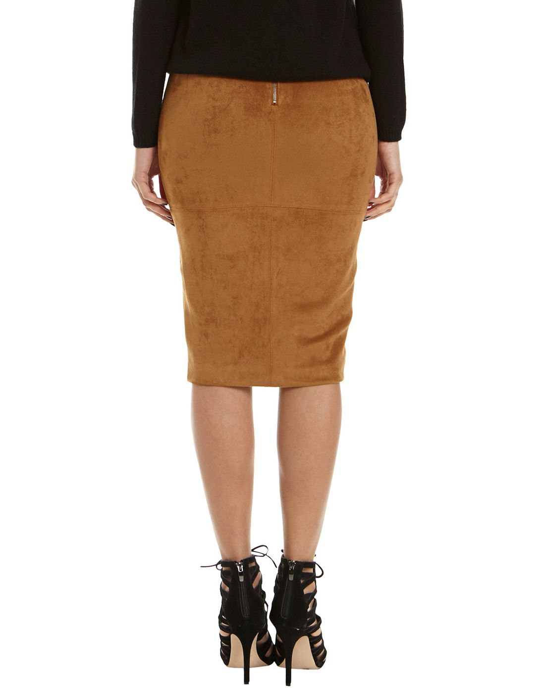 女士仿麂皮高腰修身铅笔裙