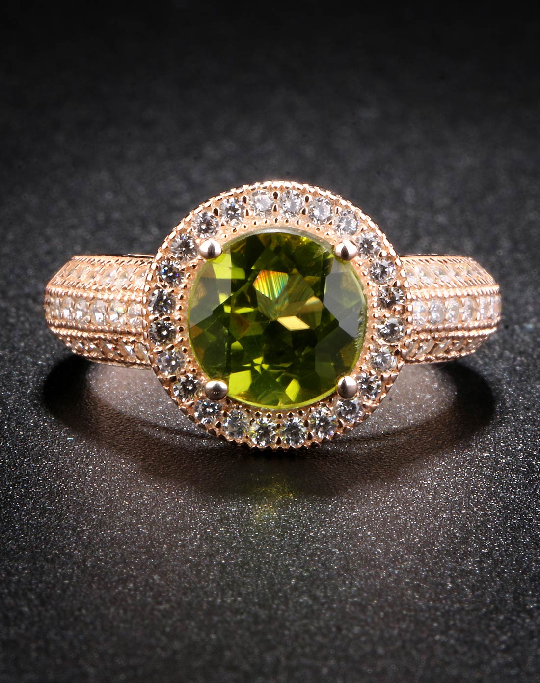 珠光宝气天然晶石925银镀玫瑰金主石戒指