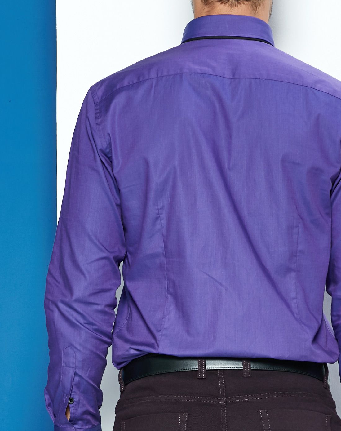 蓝紫色斯文简洁长袖衬衫