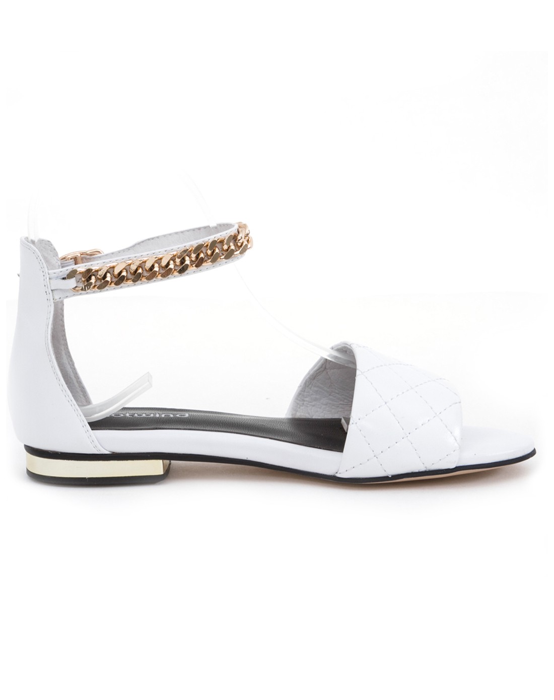 女士白色菱形平跟皮凉鞋