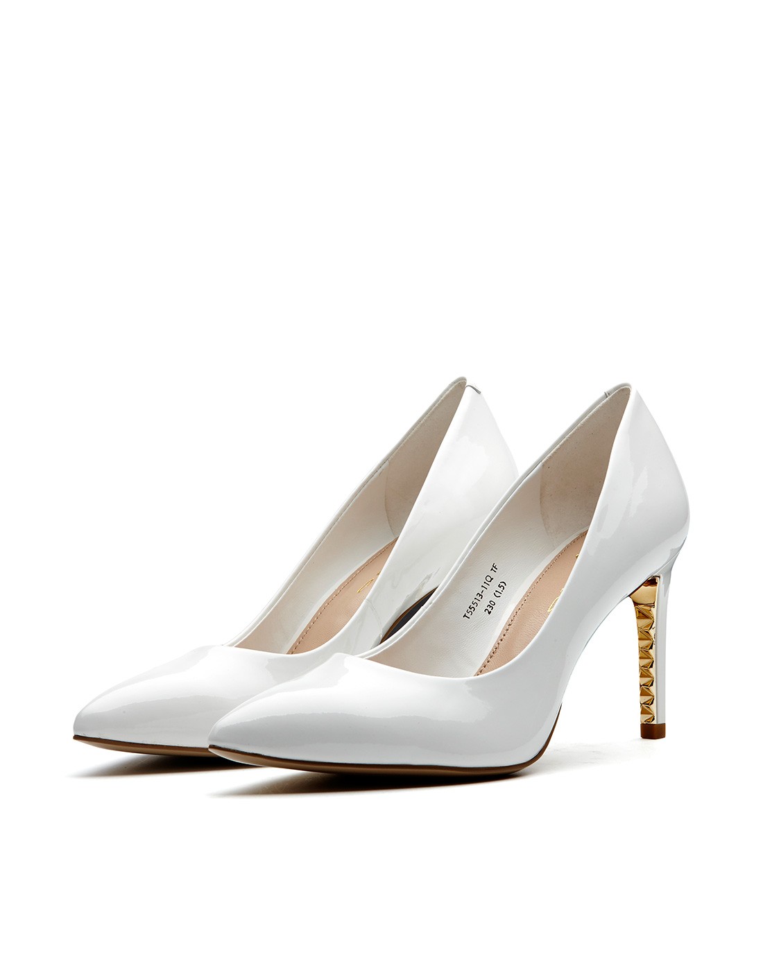 tigrisso纯白色牛漆皮高跟尖头浅口单鞋