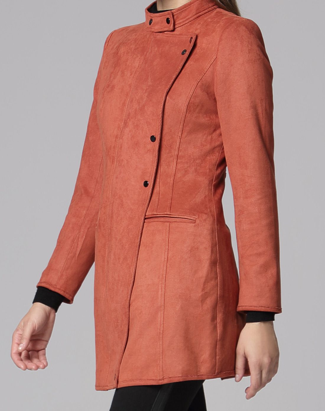 橙红色气质优雅中长款长袖风衣