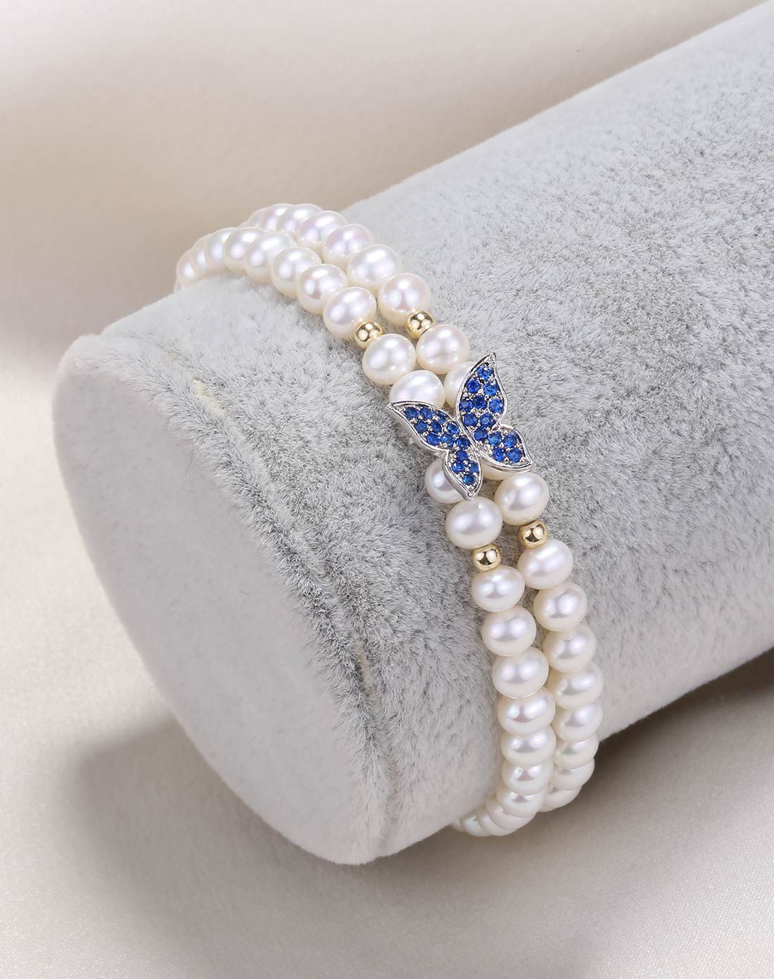 黛米 淡水珍珠4-4.5mm近圆双环手链弹力绳