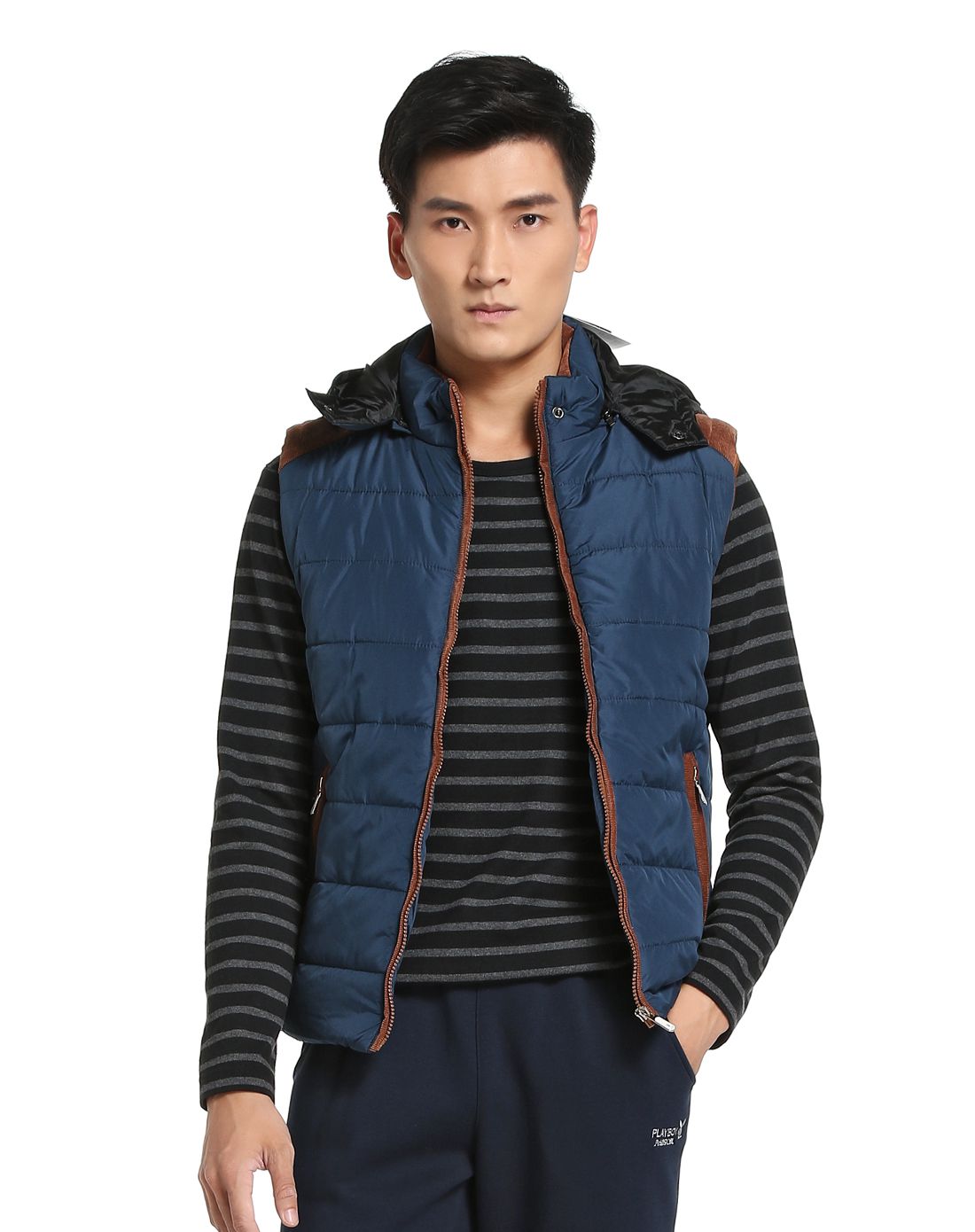 防风防寒 男款蓝色连帽马甲