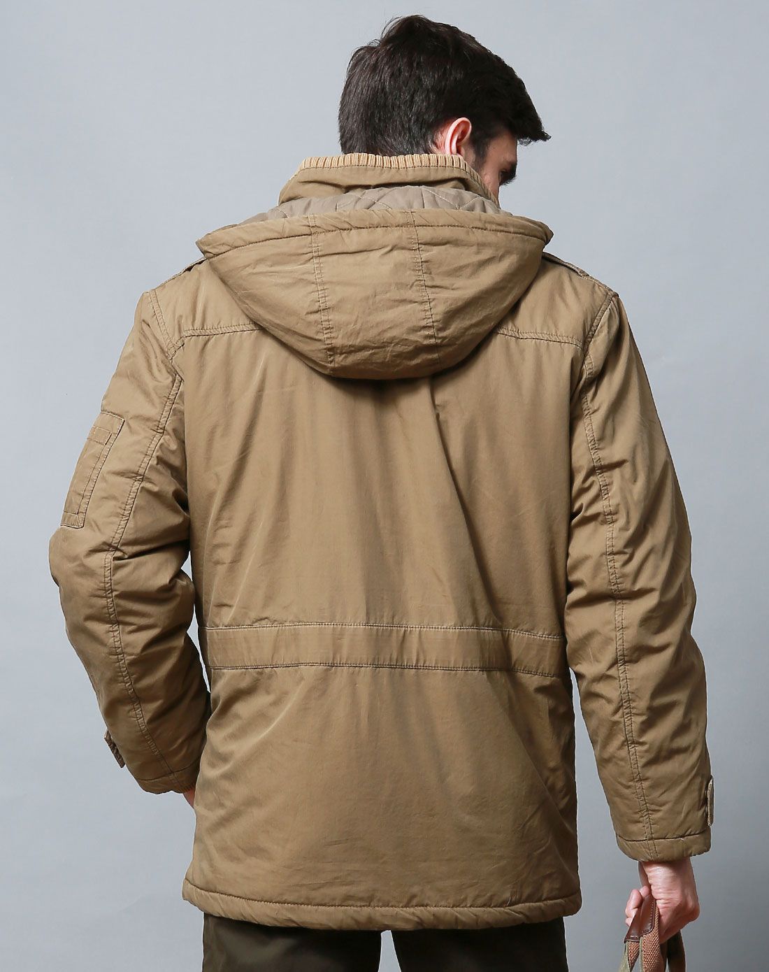 经典百搭 男款深卡其中长款带帽棉衣