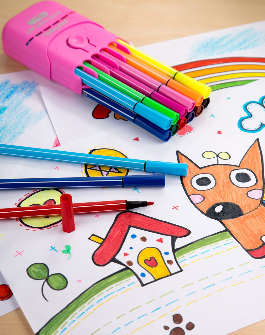 【两件起售】大嘴猴儿童卡通12色筒装水彩笔-粉色