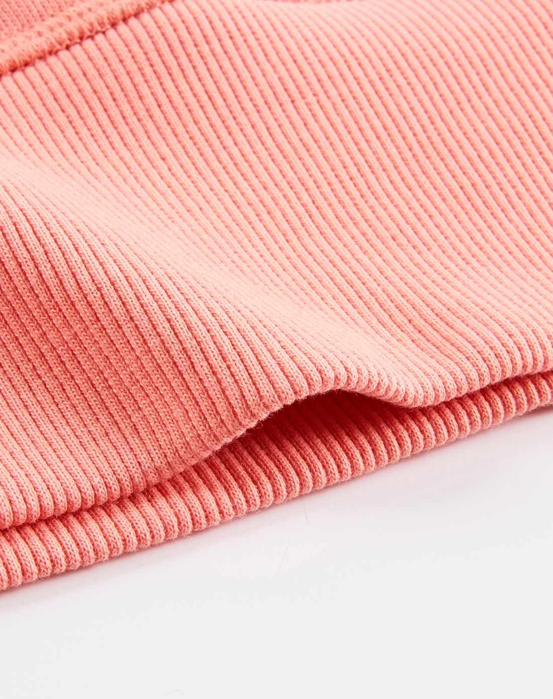 虾粉红色简约素色连帽拉链开胸卫衣