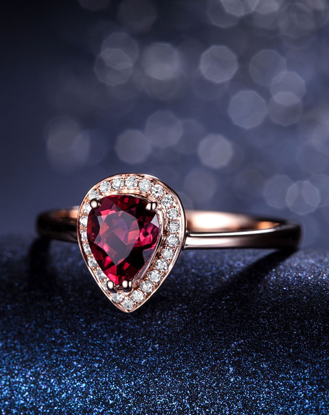 玫瑰18k金70分红碧玺女戒