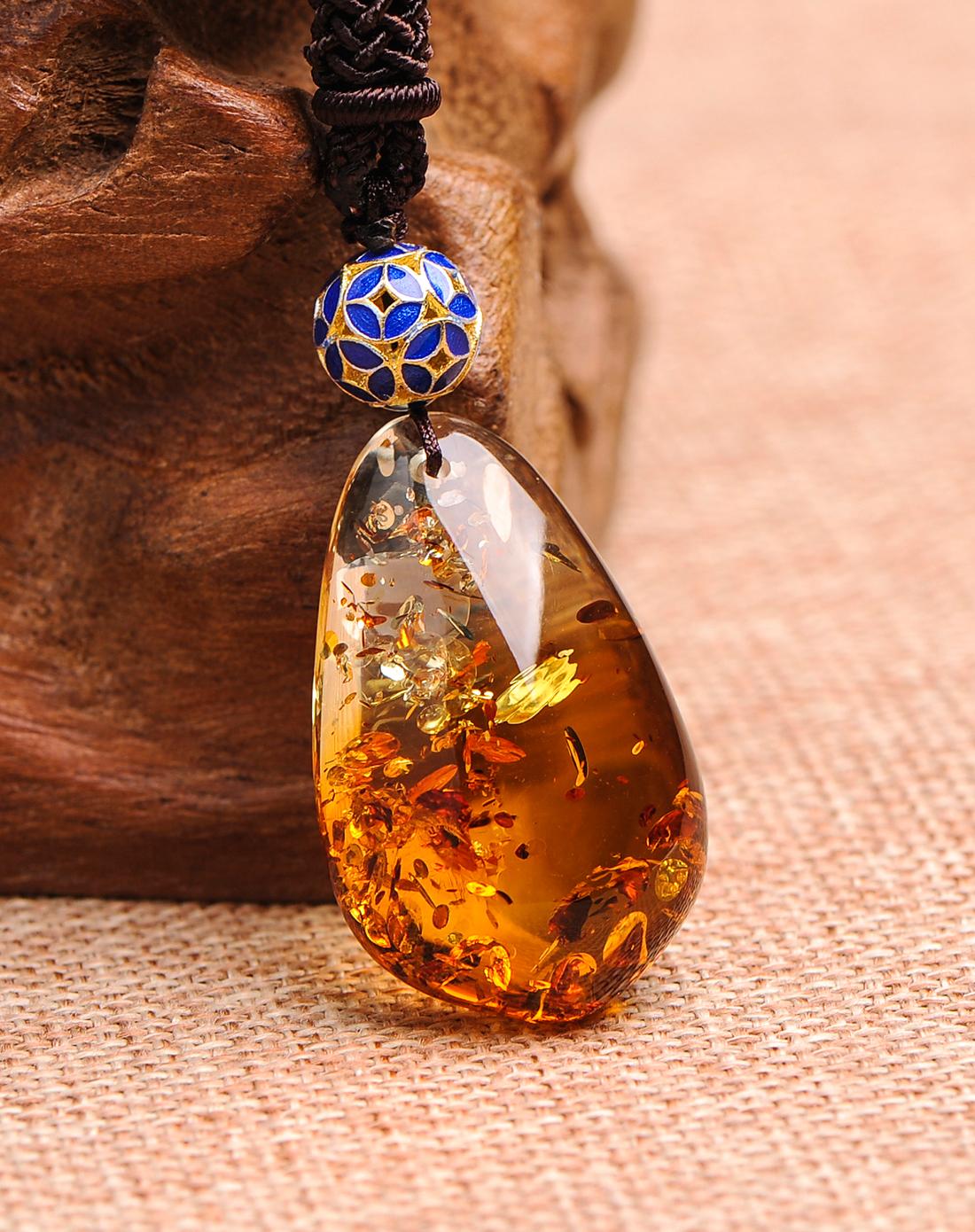 天然琥珀花珀 水滴随形吊坠含挂绳附证书