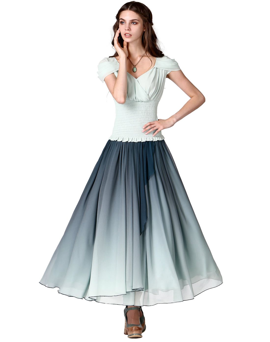 罗马袖交叉领雪纺衫