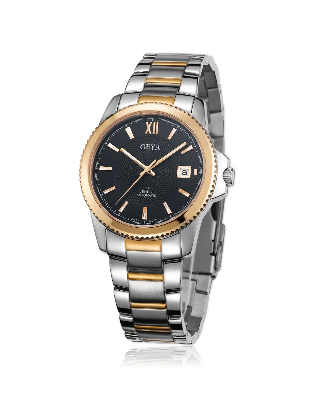 格雅geya 蓝宝石机械玫瑰金黑色钢带男表g08103ghk_唯品会