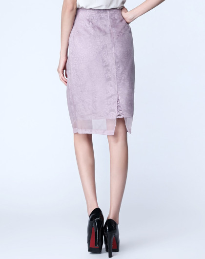 雾紫简约华贵叠透蕾丝短裙
