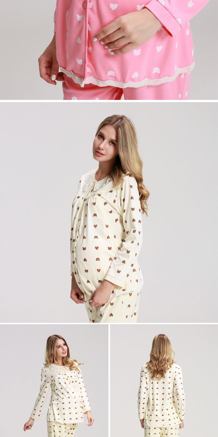 诺宜粉红印花孕产妇月子哺乳衣家居服套装