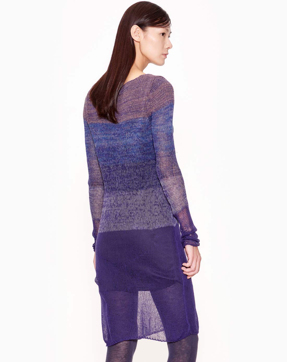 黑紫长款针织网状透明毛衫