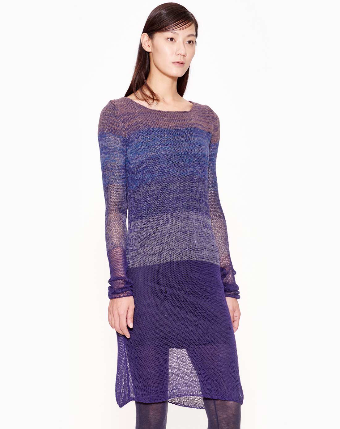黑紫长款针织网状透明毛衫