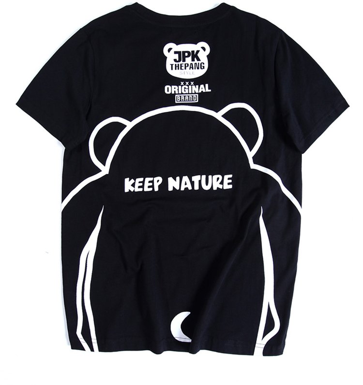 原创潮牌男款黑色贱熊图案短袖t恤