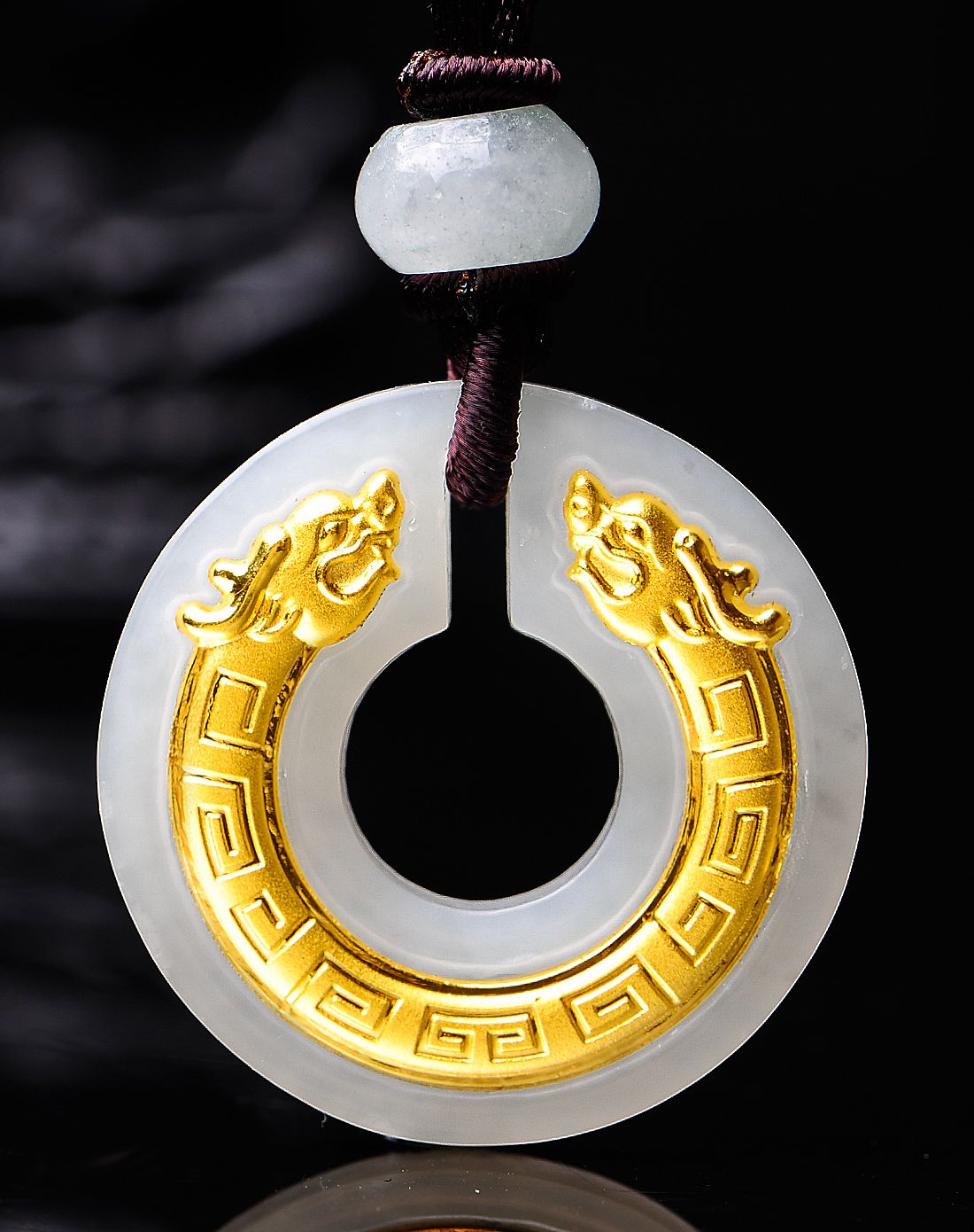 玛丽.温莎 金镶玉足金和田玉双龙护主平安扣(附证书)