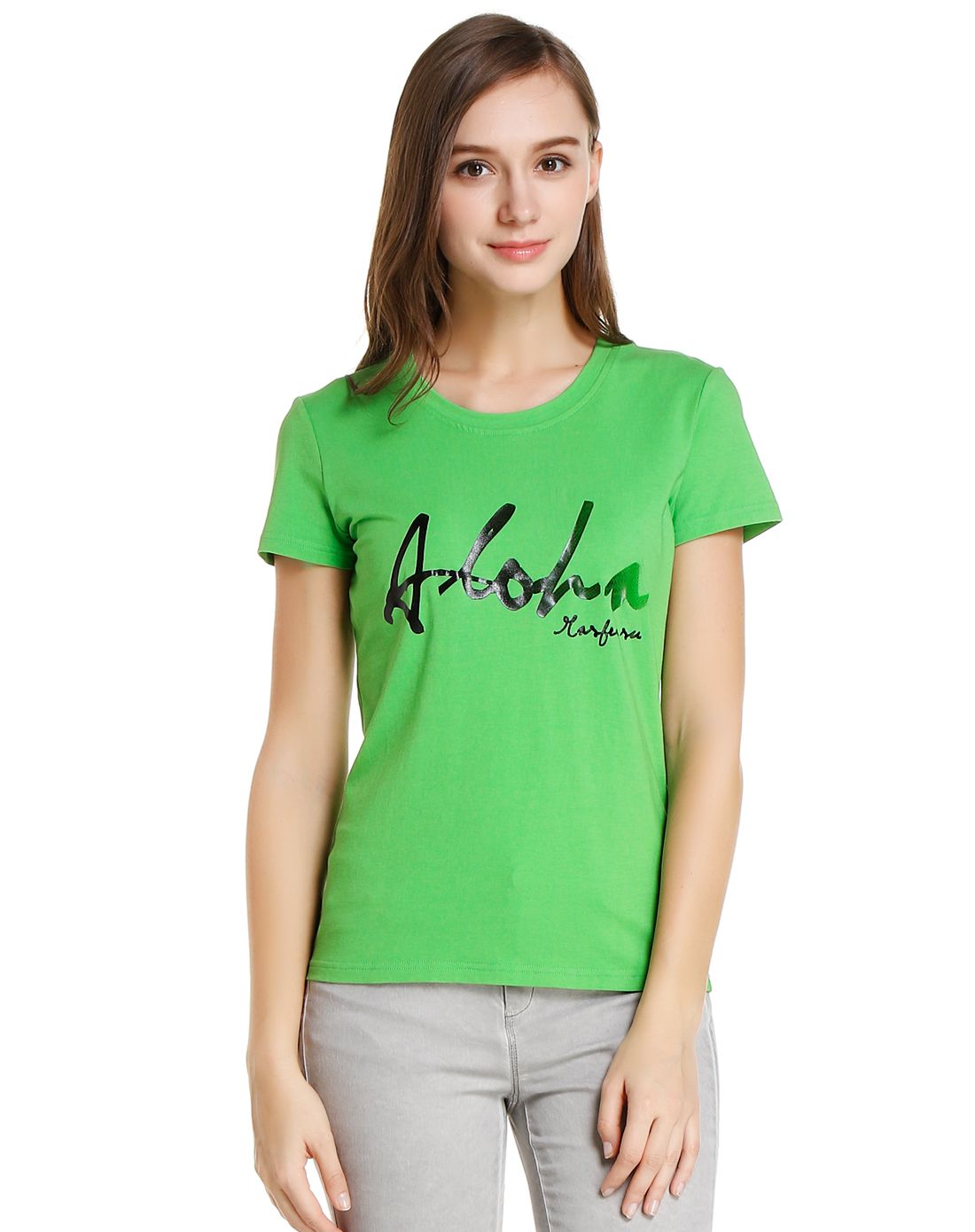 绿色时尚烫印圆领短袖t恤