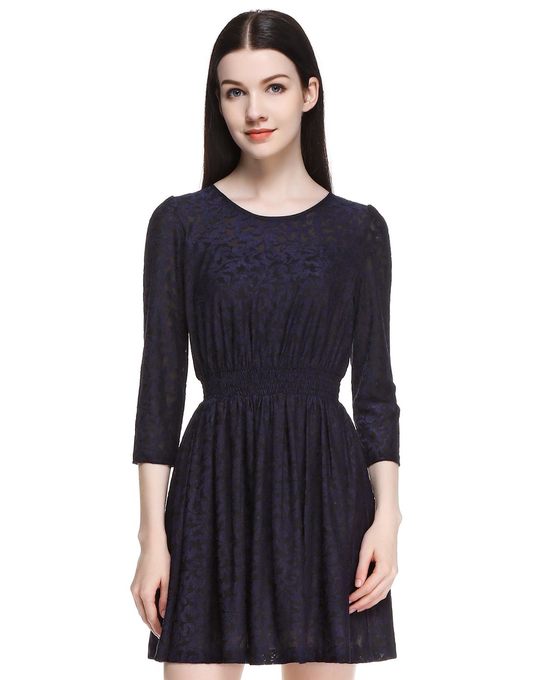 尖货清仓进行时-大牌服装底价疯抢深蓝/黑色优雅修身连衣裙1001