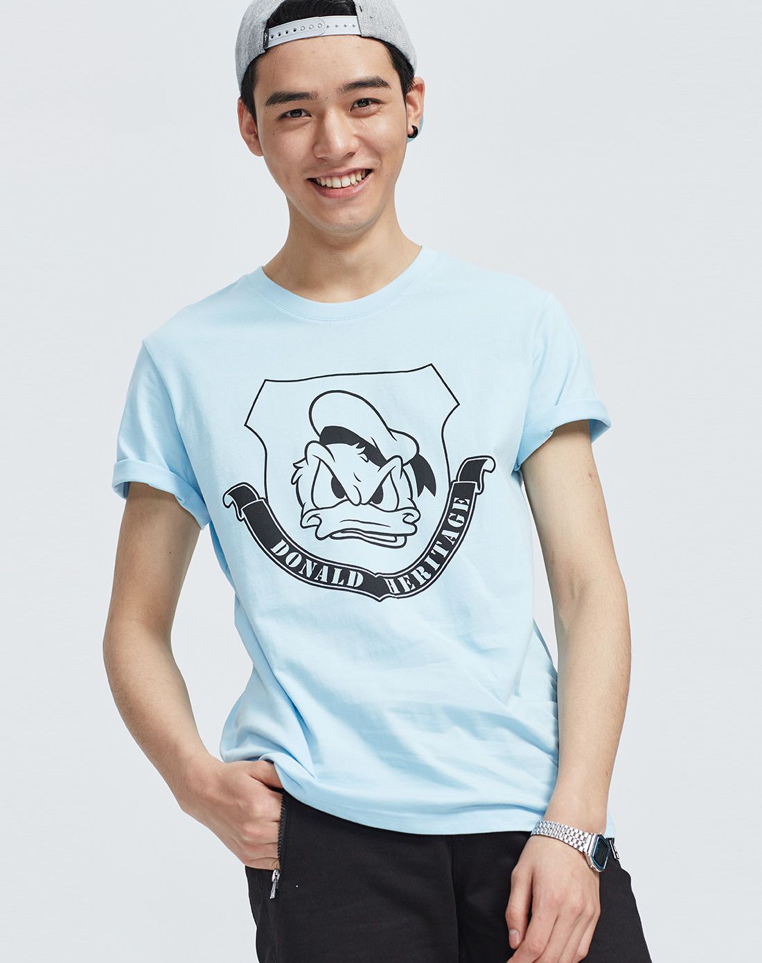 美特斯邦威metersbonwe男装清仓专场男mtee迪士尼盾牌唐老鸭印花短袖