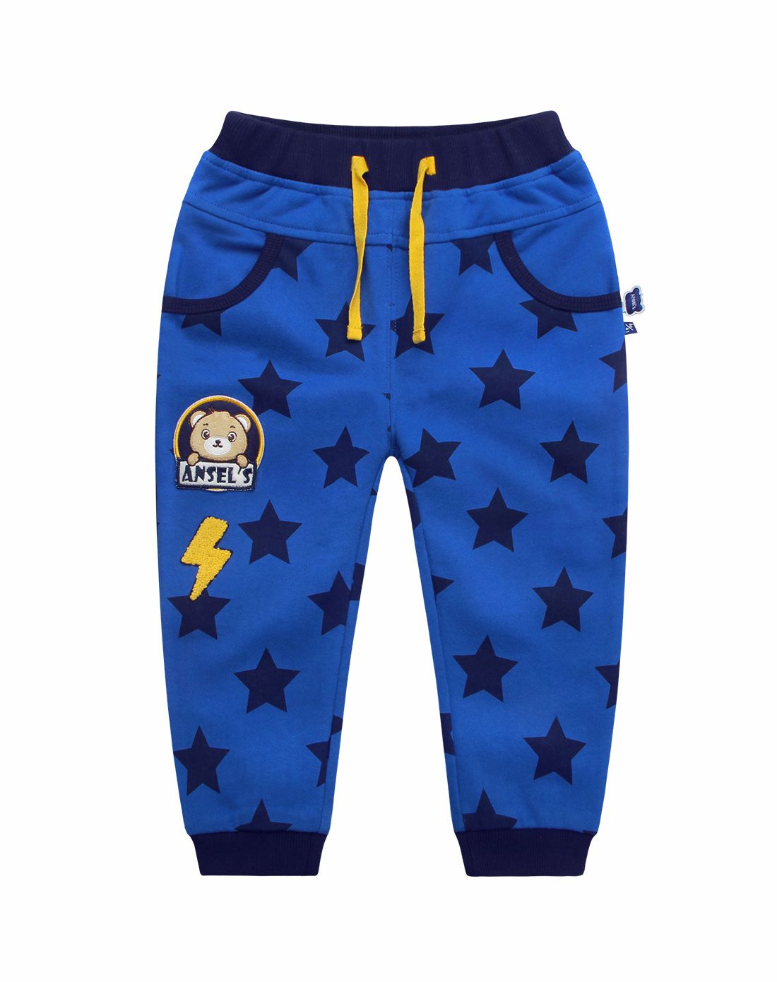 儿童彩蓝色纯棉长裤