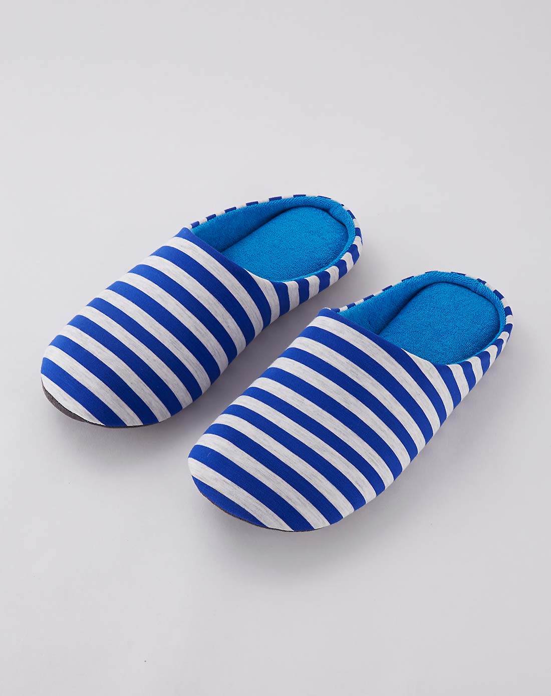 鞋长:29cm全棉针织室内软底拖鞋 简约条纹 蓝白