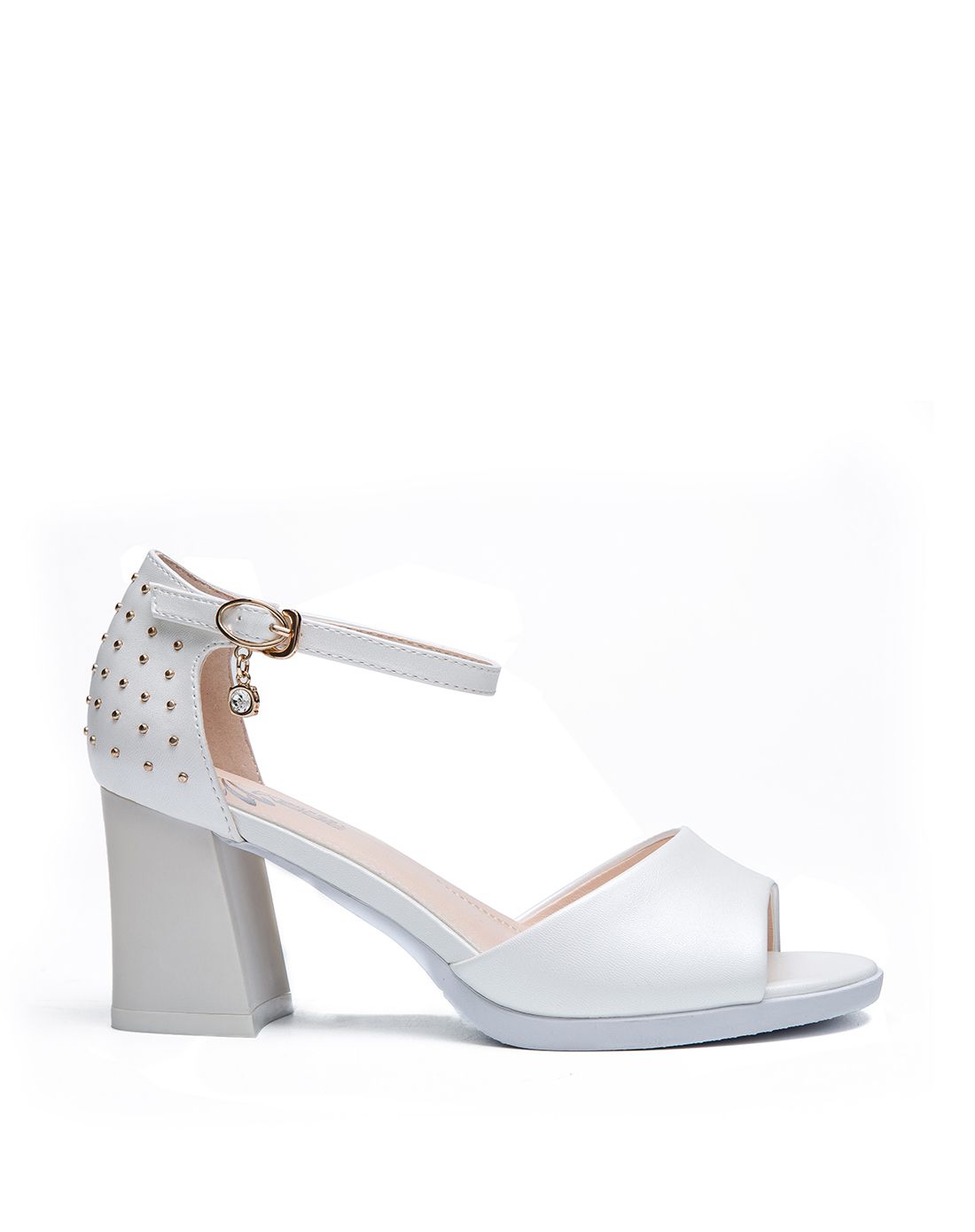 美丽佳人女鞋清仓专场美丽佳人夏季鱼嘴凉鞋铆钉包跟鞋一字带扣优雅