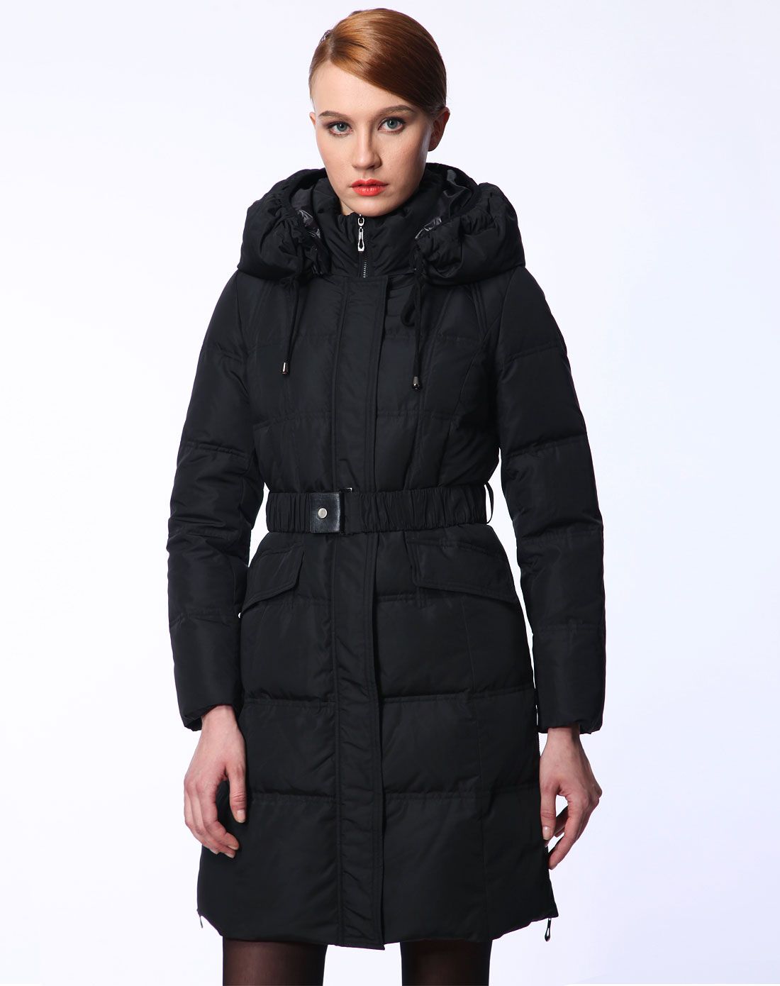 卡蒙迪camondei&福柯斯focals女装女黑色带帽收腰风尚羽绒服cyn8d532*