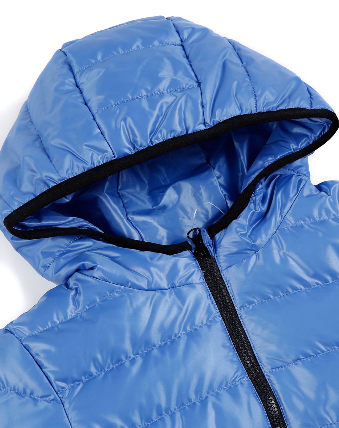 中性浅钴蓝色连帽长袖羽绒服