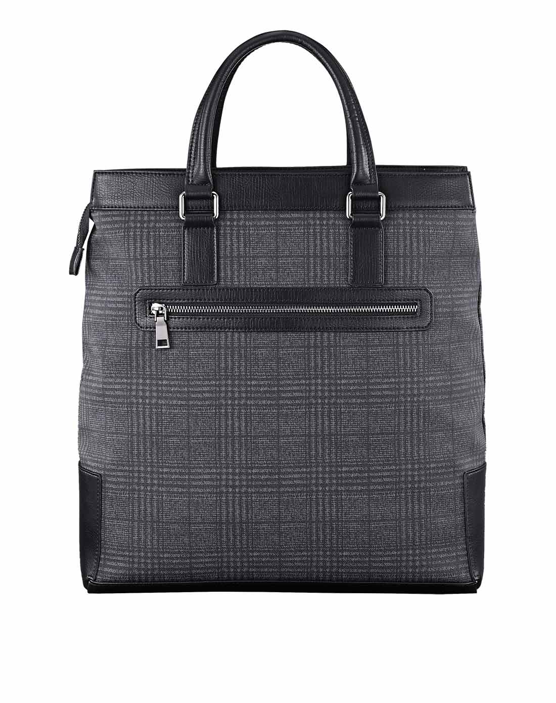 劲霸&cncn男装黑色经久耐用格纹pvc手提包nptu3261e01_唯品会