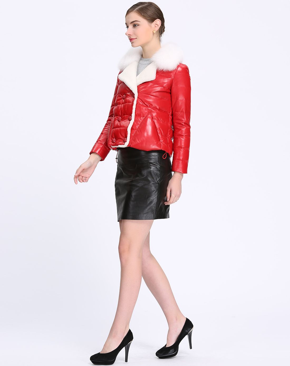 巴迪奥男女皮衣女装绵羊皮配狐狸毛羊羔毛休闲羽绒外套rsy009715_唯品