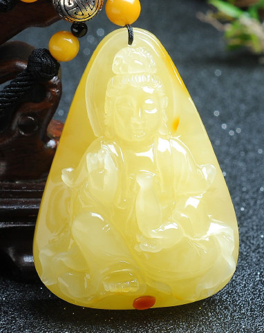 亿珍阁 俏色蜜蜡宝瓶观音吊坠30.40g含绳