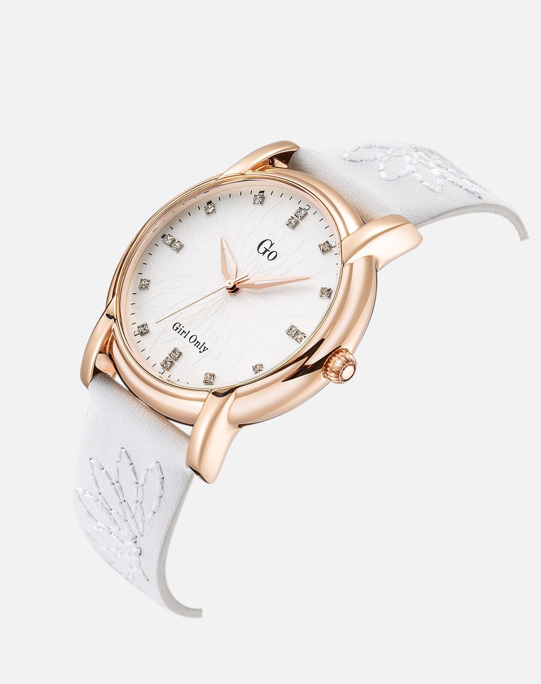 绣花压印花纹白色表带石英女表697770